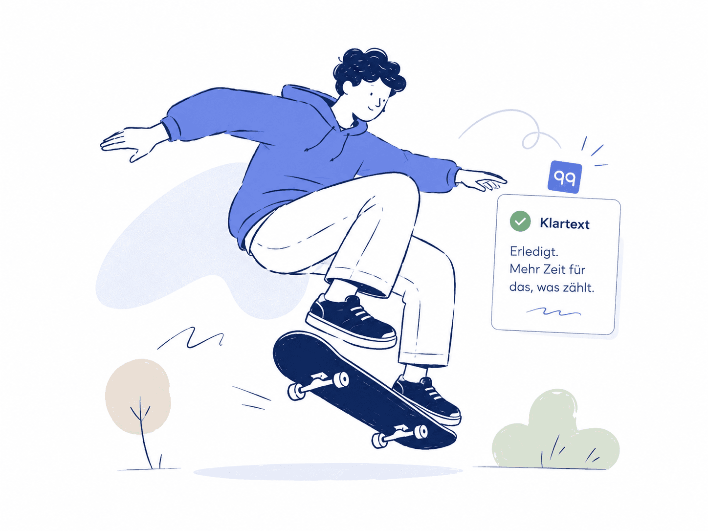 Eine Person fährt entspannt Skateboard — bliqq hat die Aufgabe erledigt und meldet: Mehr Zeit für das, was zählt